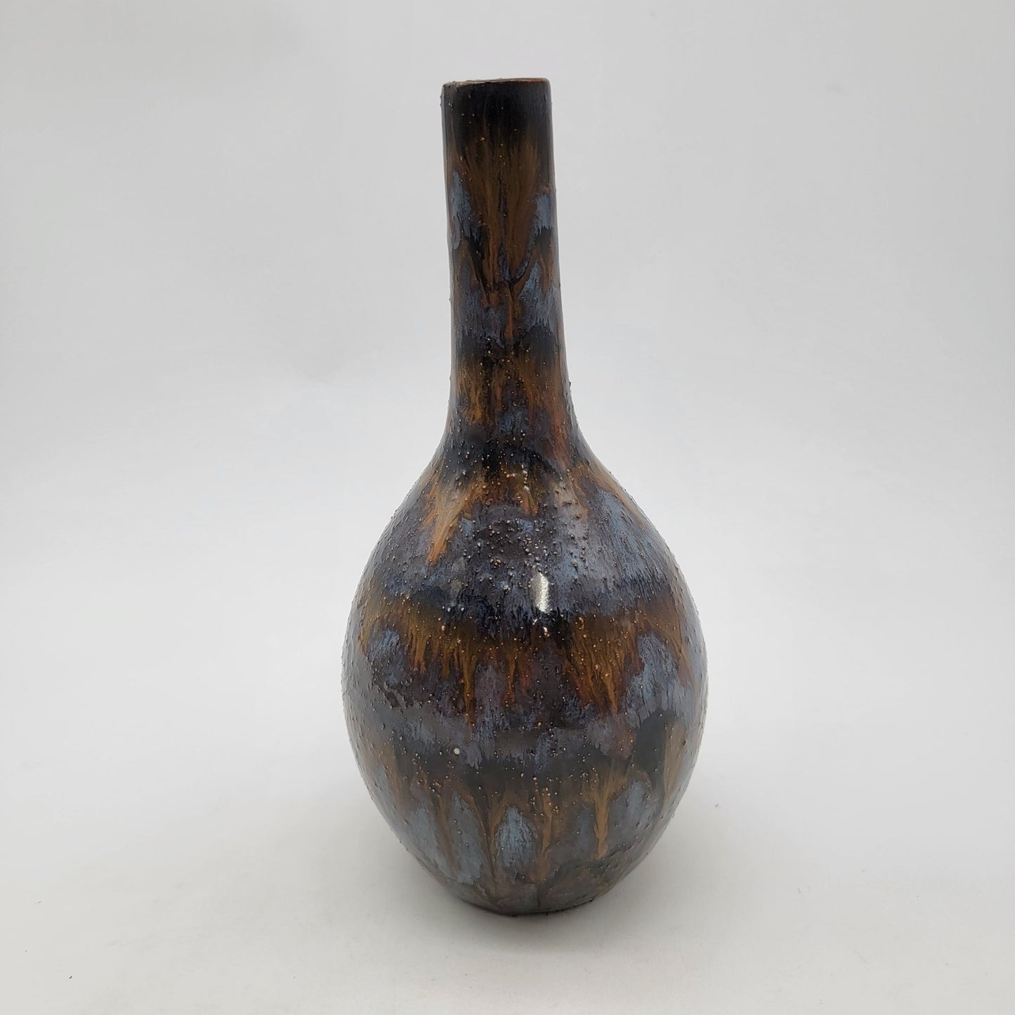 Tall Art Pottery Bud Vase With Drip Glaze Finish