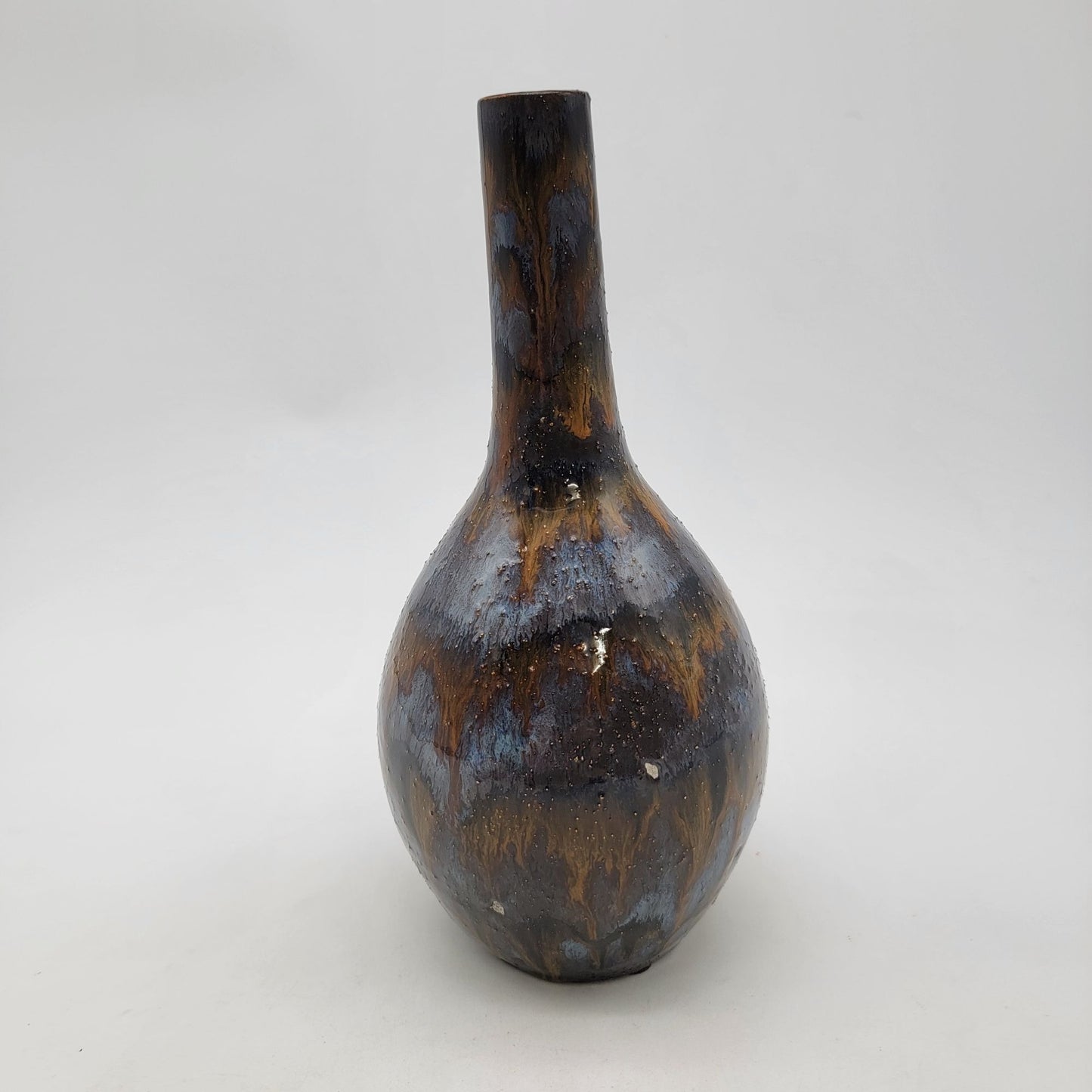 Tall Art Pottery Bud Vase With Drip Glaze Finish