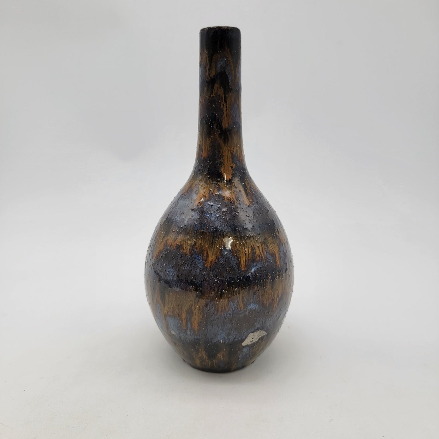 Tall Art Pottery Bud Vase With Drip Glaze Finish