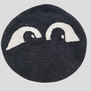 Black Tufted Round Rug Peeking Eyes