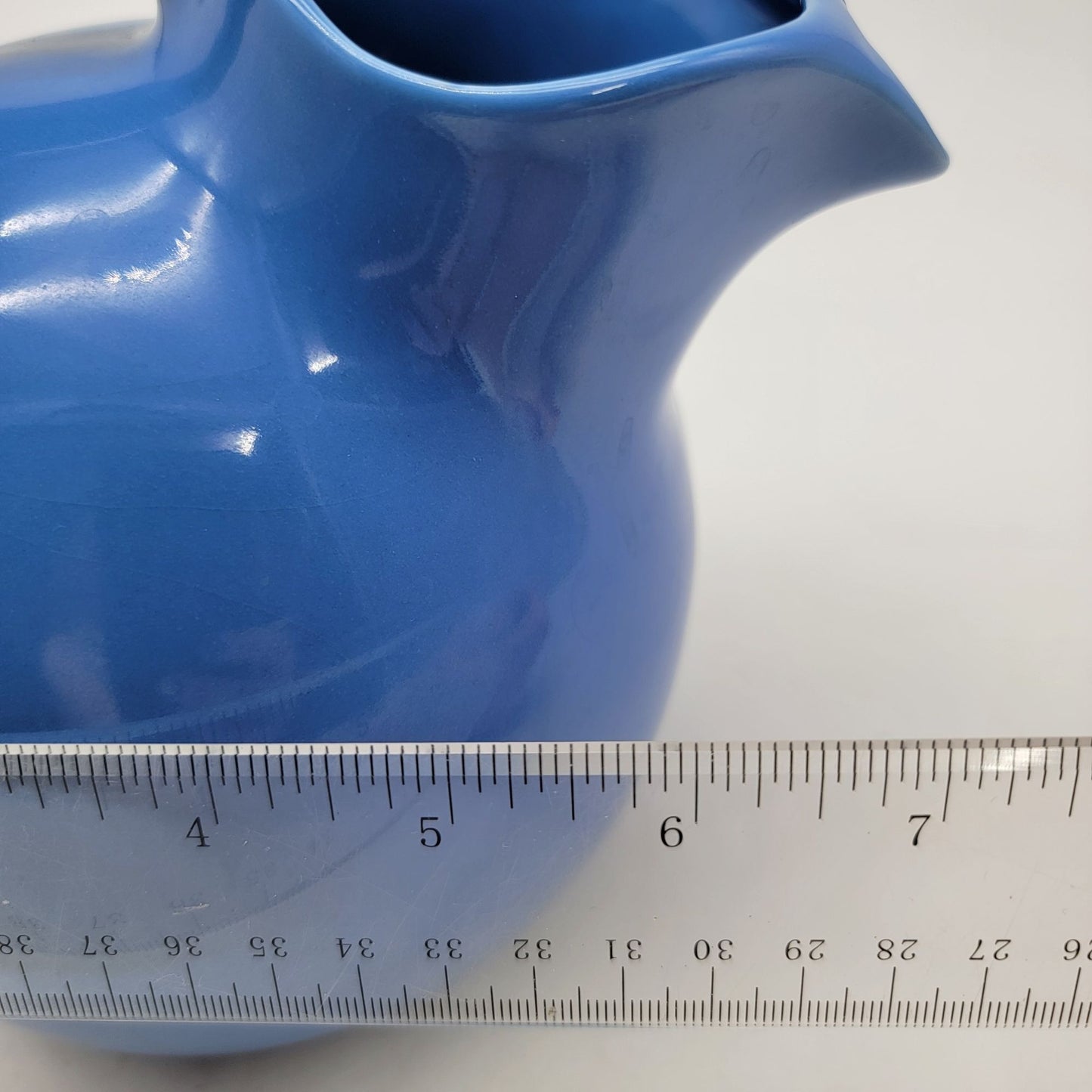 1950s MCM Homer Laughlin Harlequin Delph Blue Round Ball Jug Pitcher With Ice Lip