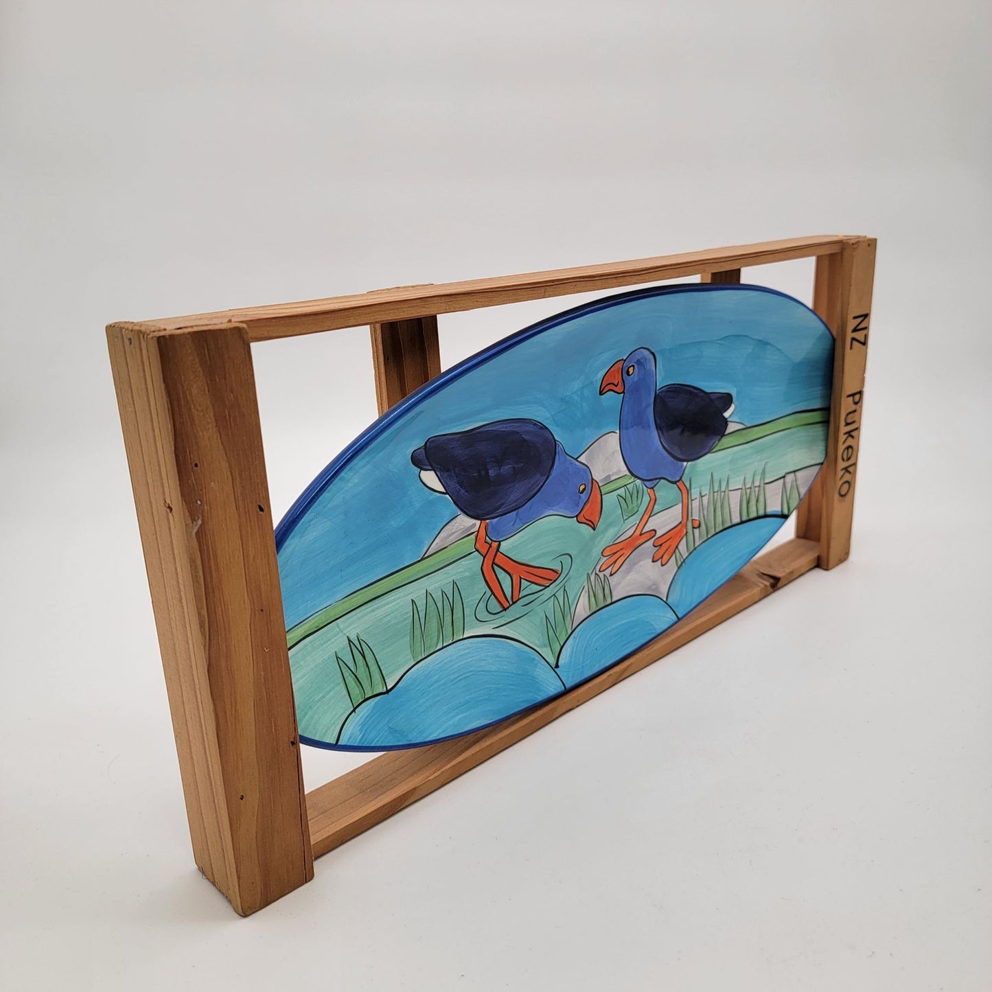 Hand Painted Oval Dish NZ Pukeko Bird Motif Pacific Breeze