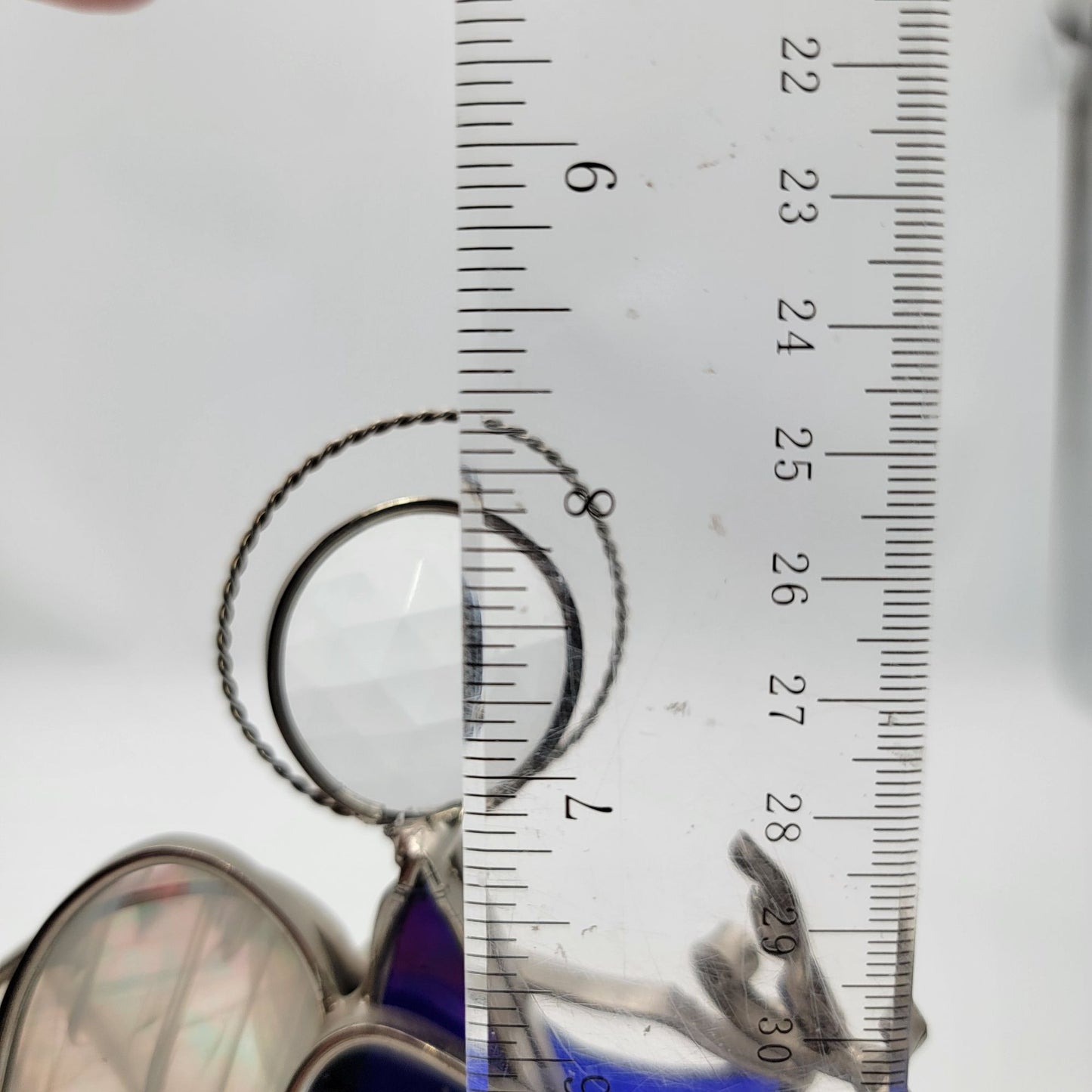 Stained Glass Angel Figurine With Iridescent Blue Purple & Clear Textured Glass