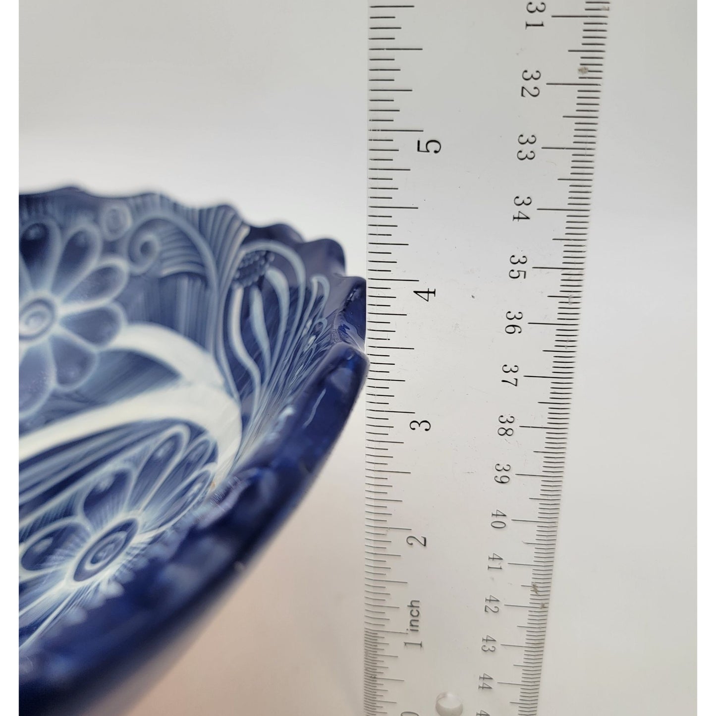 Mexican Pottery Blue & White Floral Footed Bowl