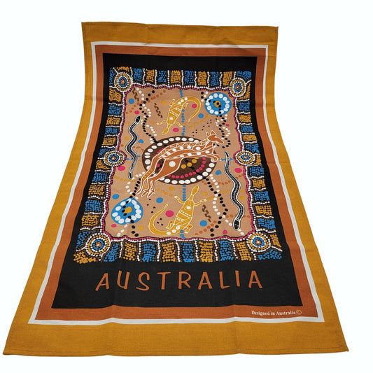Australia Souvenir Tea Towel With Aboriginal Art Design