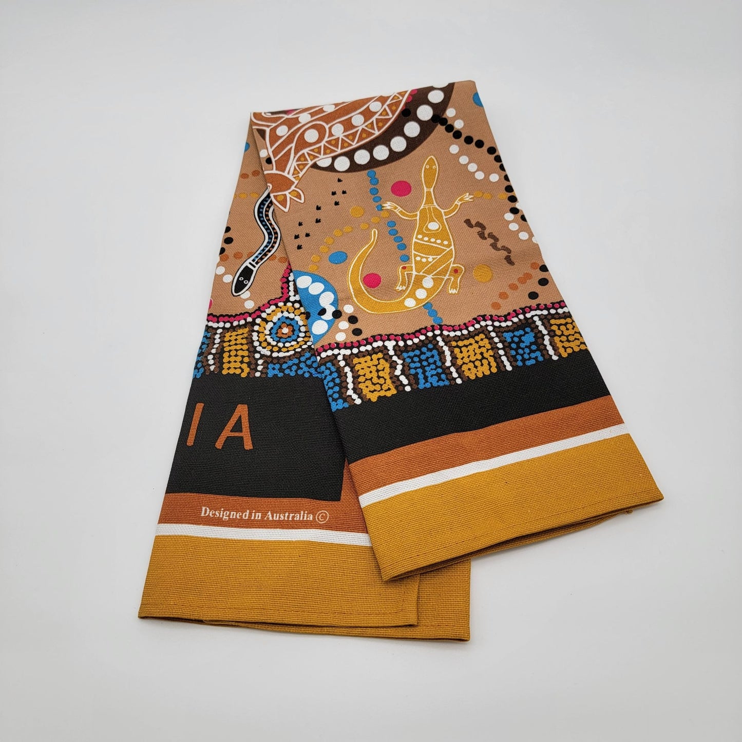 Australia Souvenir Tea Towel With Aboriginal Art Design