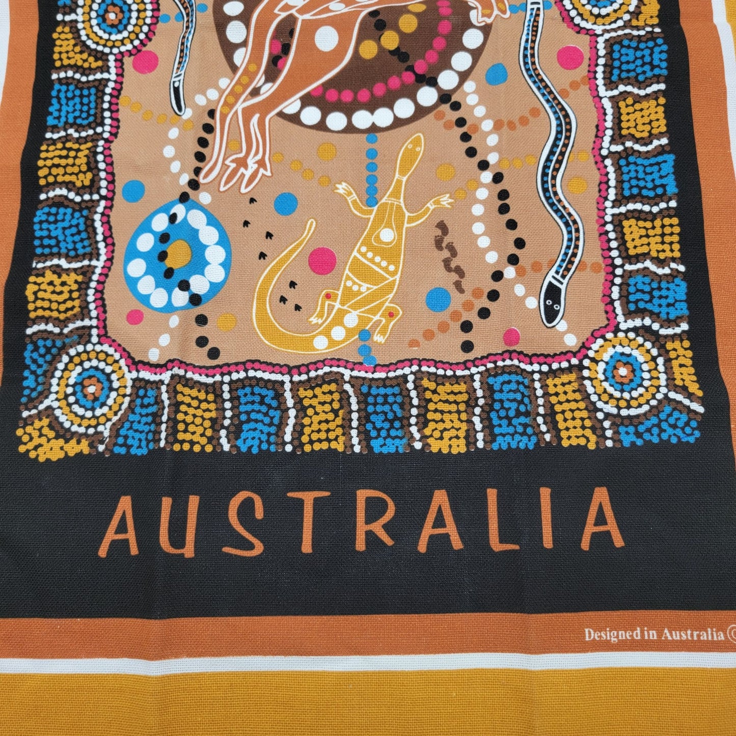 Australia Souvenir Tea Towel With Aboriginal Art Design