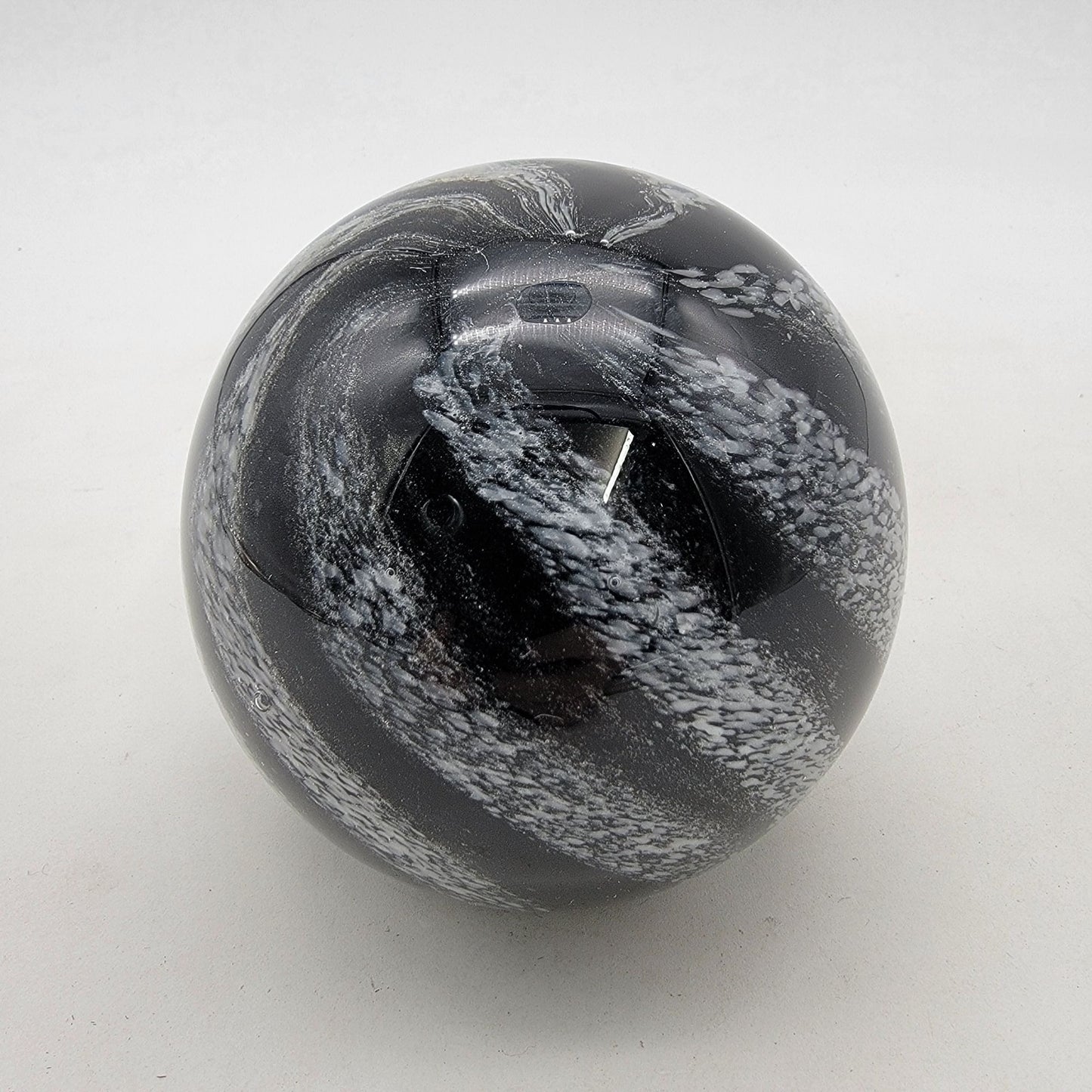 Vintage Magnor Norway Glass Paperweight Black & White Swirl