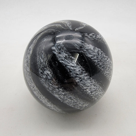 Vintage Magnor Norway Glass Paperweight Black & White Swirl