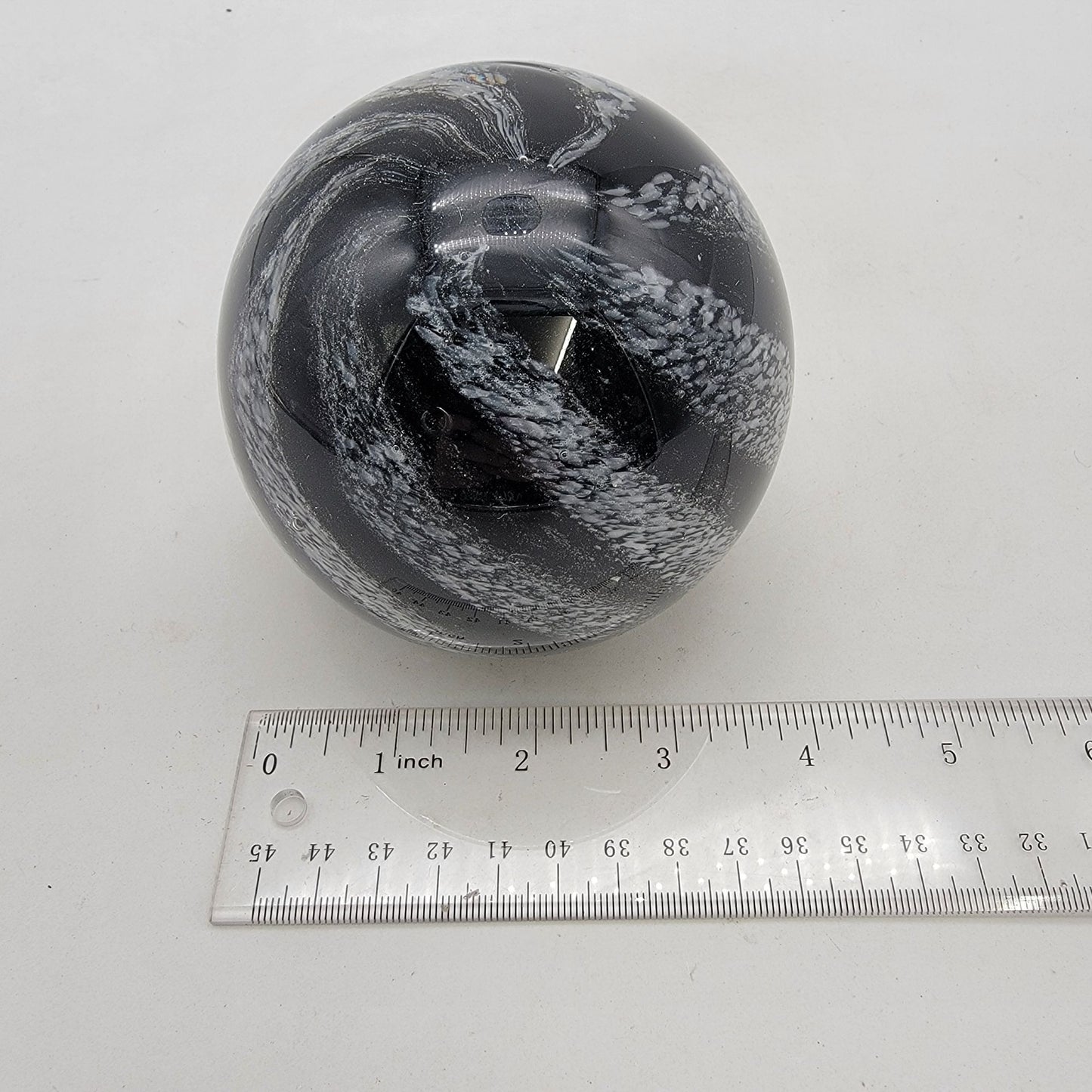 Vintage Magnor Norway Glass Paperweight Black & White Swirl