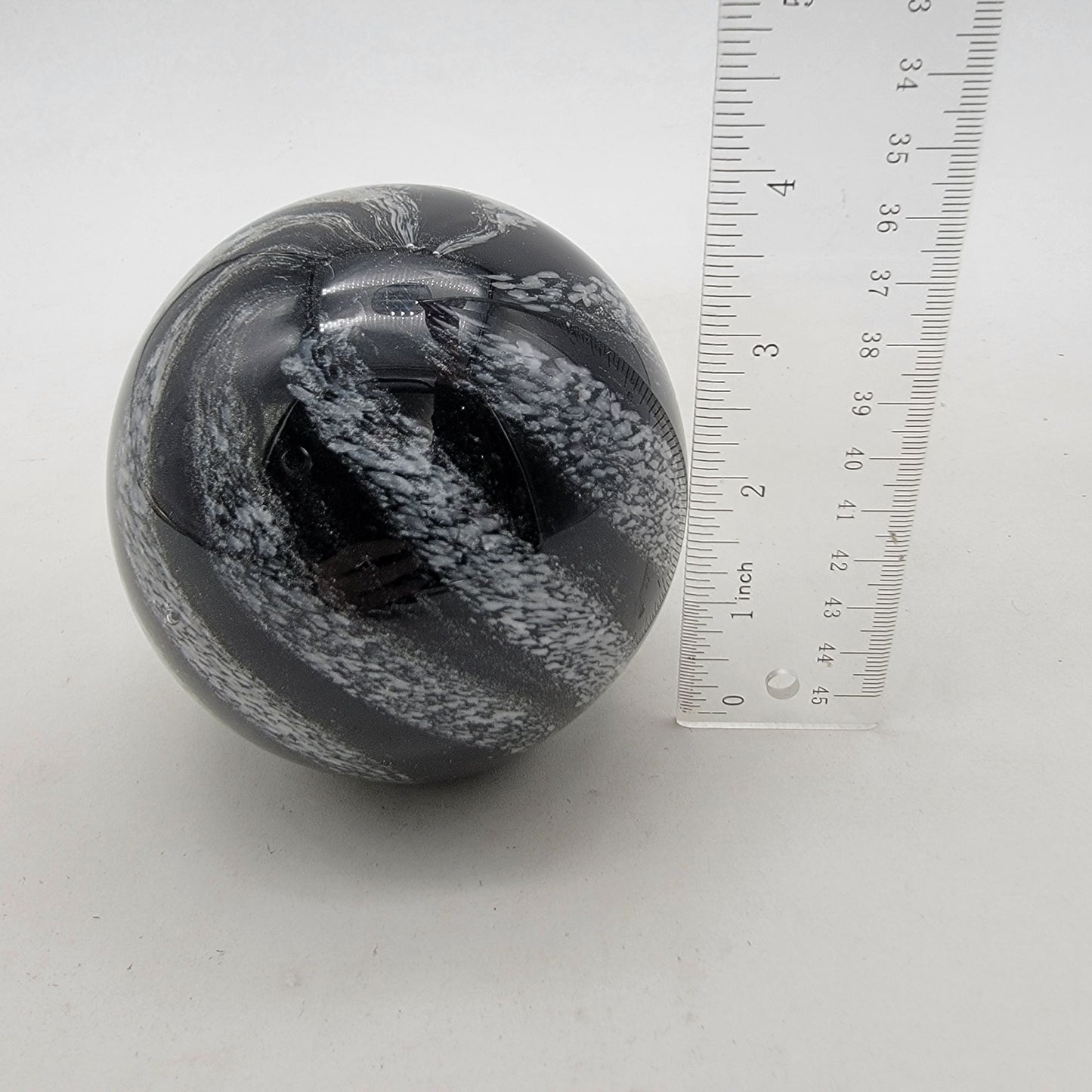 Vintage Magnor Norway Glass Paperweight Black & White Swirl