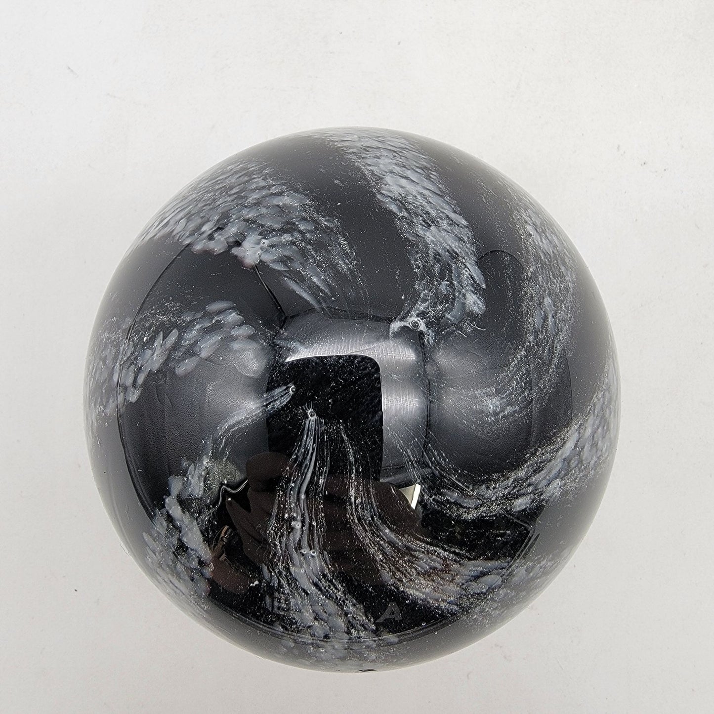 Vintage Magnor Norway Glass Paperweight Black & White Swirl