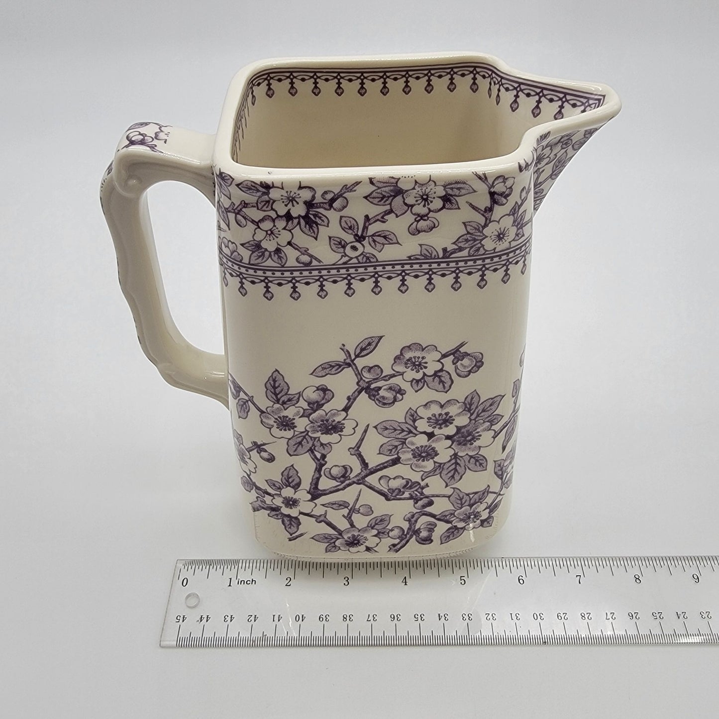 Vintage Twos Company Purple Cherry Blossom Transferware Pitcher