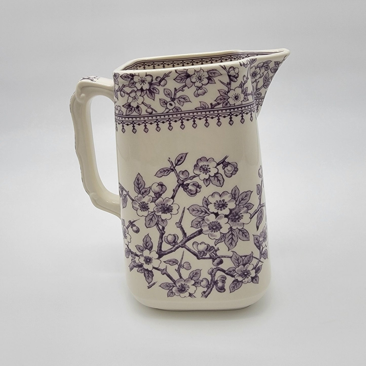 Vintage Twos Company Purple Cherry Blossom Transferware Pitcher