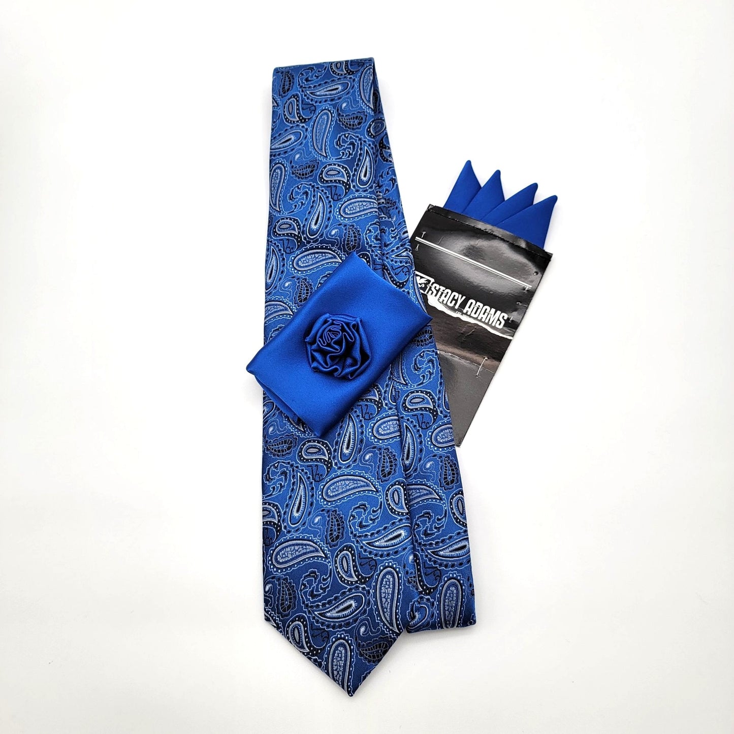 Pierre Cardin Blue Paisley Tie Pocket Square & Tie Tack Set With Bonus Stacy Adams Pocket Squares