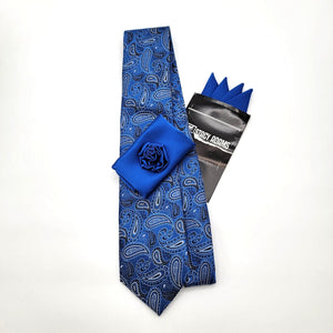 Pierre Cardin Blue Paisley Tie Pocket Square & Tie Tack Set With Bonus Stacy Adams Pocket Squares
