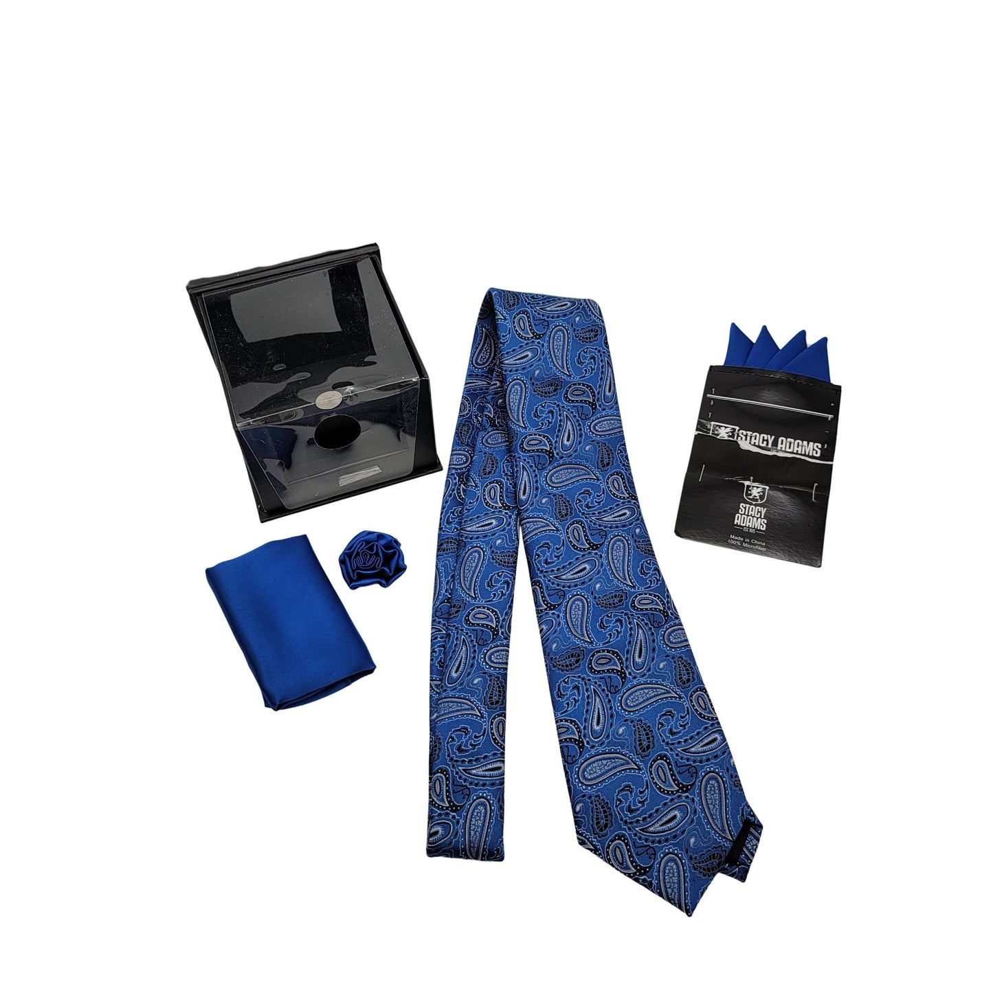 Pierre Cardin Blue Paisley Tie Pocket Square & Tie Tack Set With Bonus Stacy Adams Pocket Squares