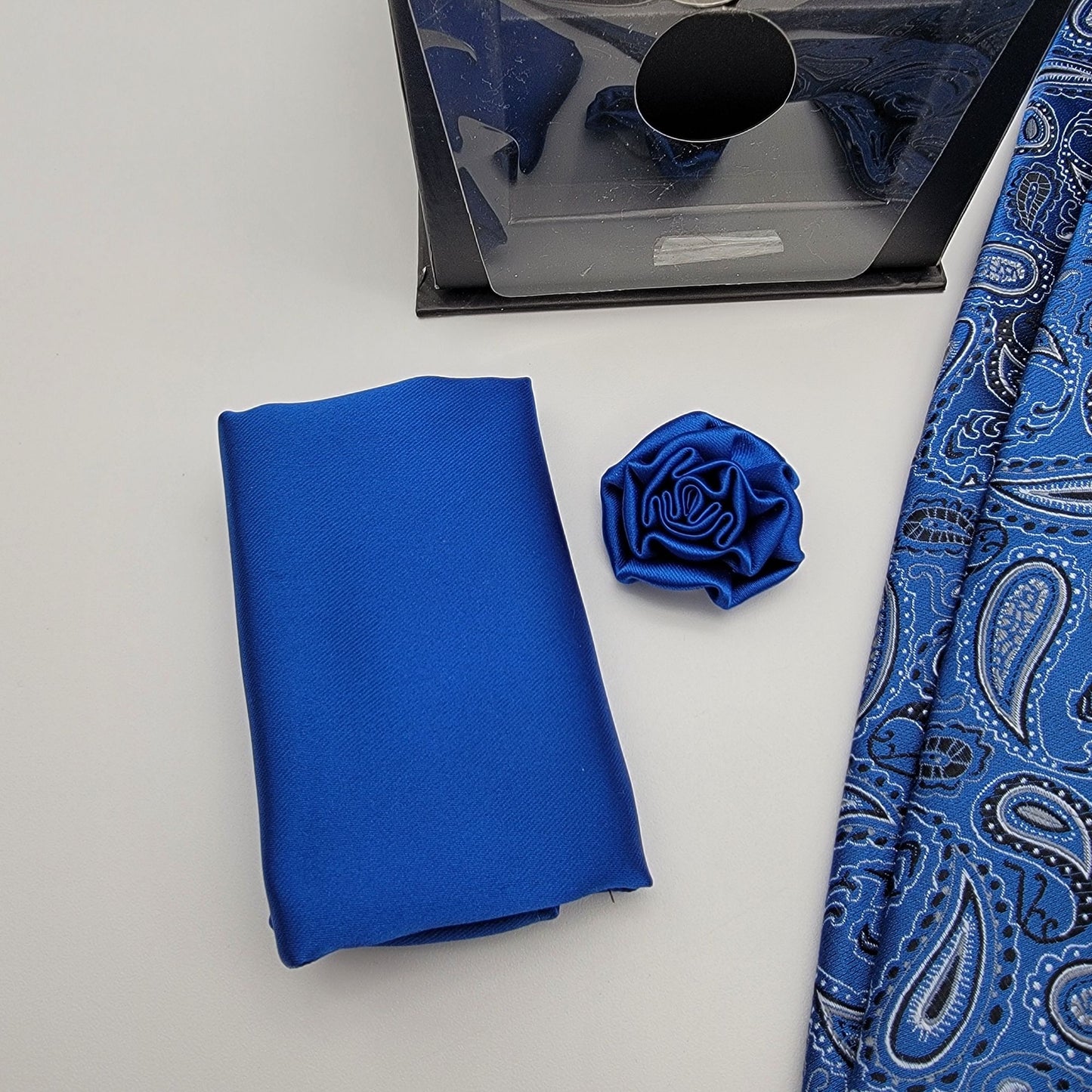 Pierre Cardin Blue Paisley Tie Pocket Square & Tie Tack Set With Bonus Stacy Adams Pocket Squares