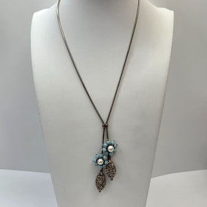 Vintage Antigua 925 Silver Turquoise & Pearl Lariat Necklace