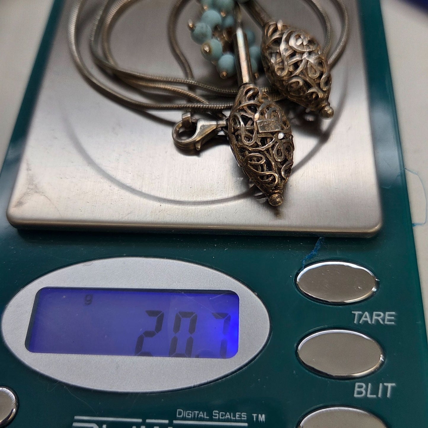Vintage Antigua 925 Silver Turquoise & Pearl Lariat Necklace