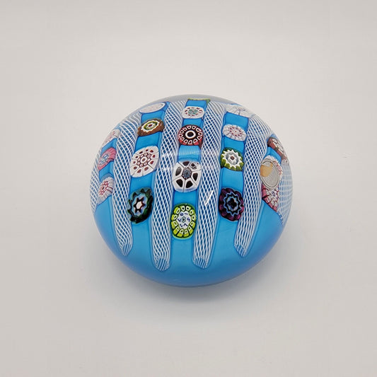 Saint Louis 1972 Limited Edition Signed Blue Millefiori & Latticino Art Glass Doily Paperweight
