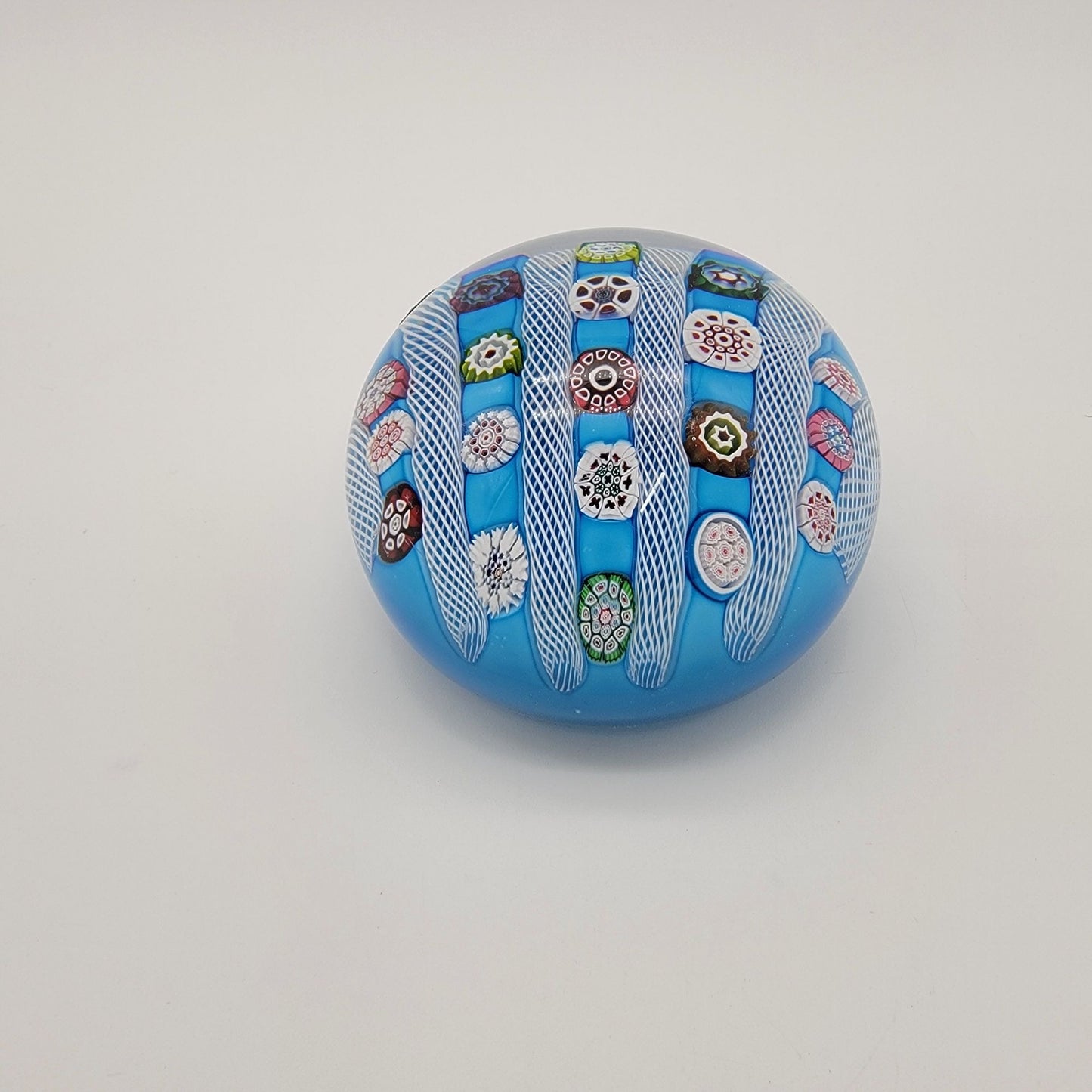 Saint Louis 1972 Limited Edition Signed Blue Millefiori & Latticino Art Glass Doily Paperweight