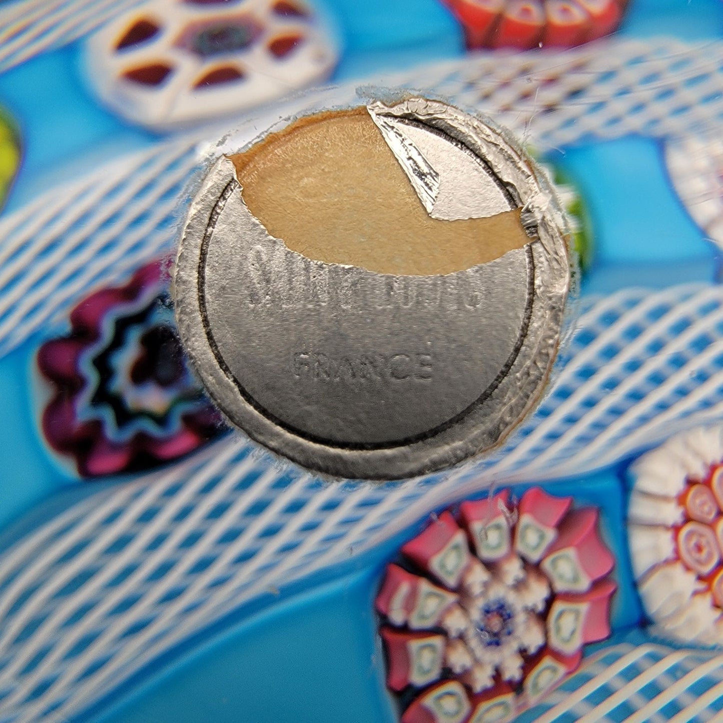 Saint Louis 1972 Limited Edition Signed Blue Millefiori & Latticino Art Glass Doily Paperweight