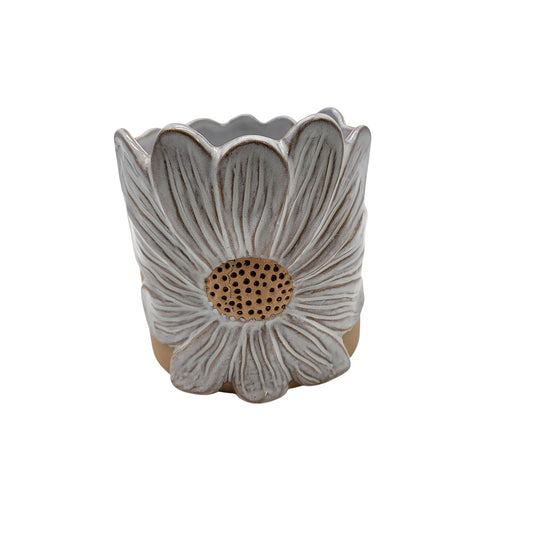 Embossed Daisy Flower Pottery Planter Pot Cottagecore