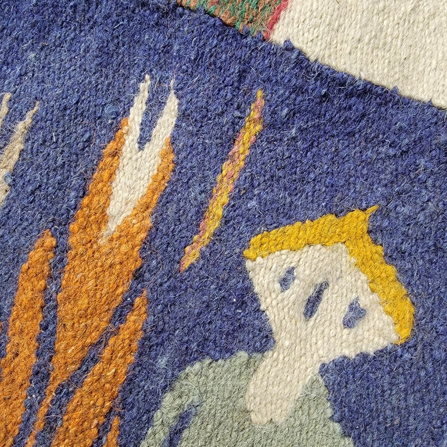 Vintage Pictorial Kilim Folk Art Rug With Village Scene & Donkeys Hand Woven Wool