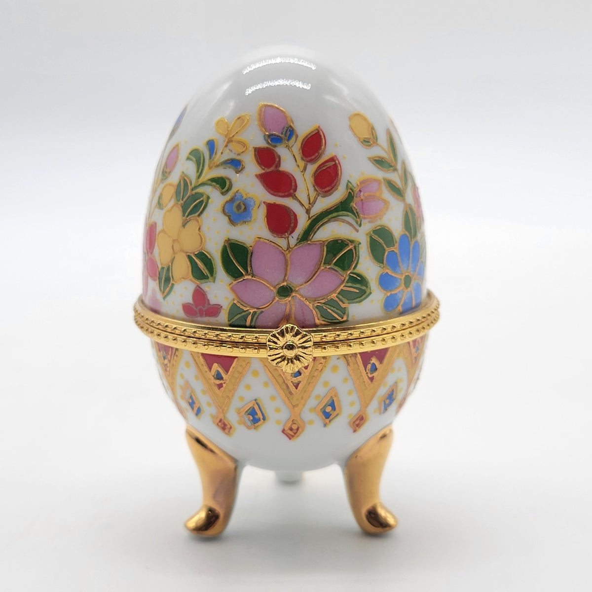 1970s Porcelain Egg Trinket Box Vintage Chinoiserie