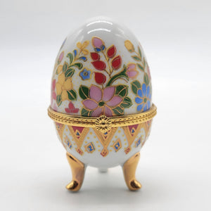 1970s Porcelain Egg Trinket Box Vintage Chinoiserie