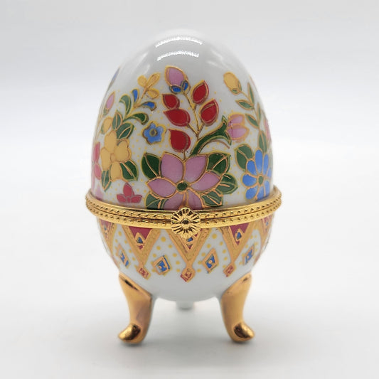 1970s Porcelain Egg Trinket Box Vintage Chinoiserie