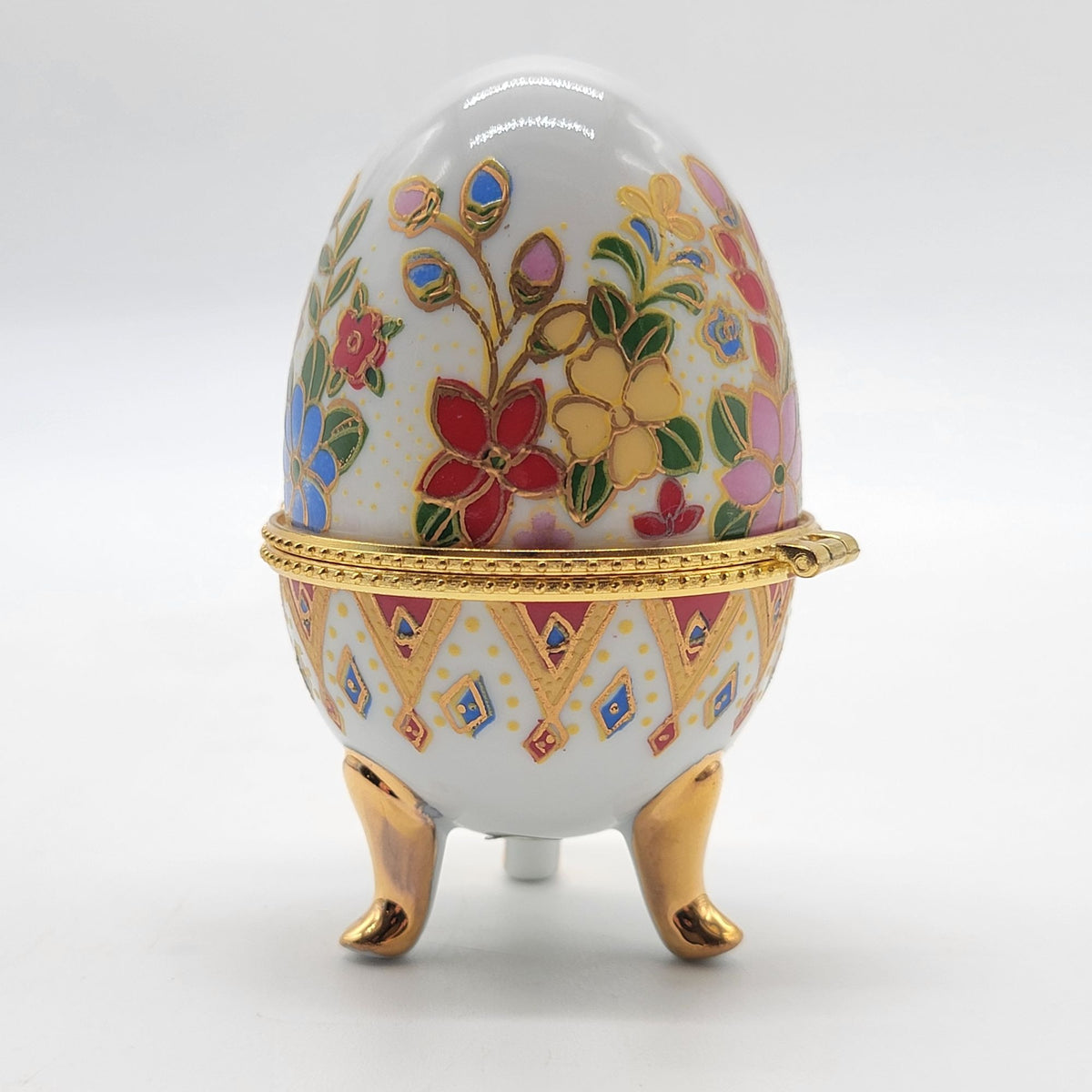 1970s Porcelain Egg Trinket Box Vintage Chinoiserie