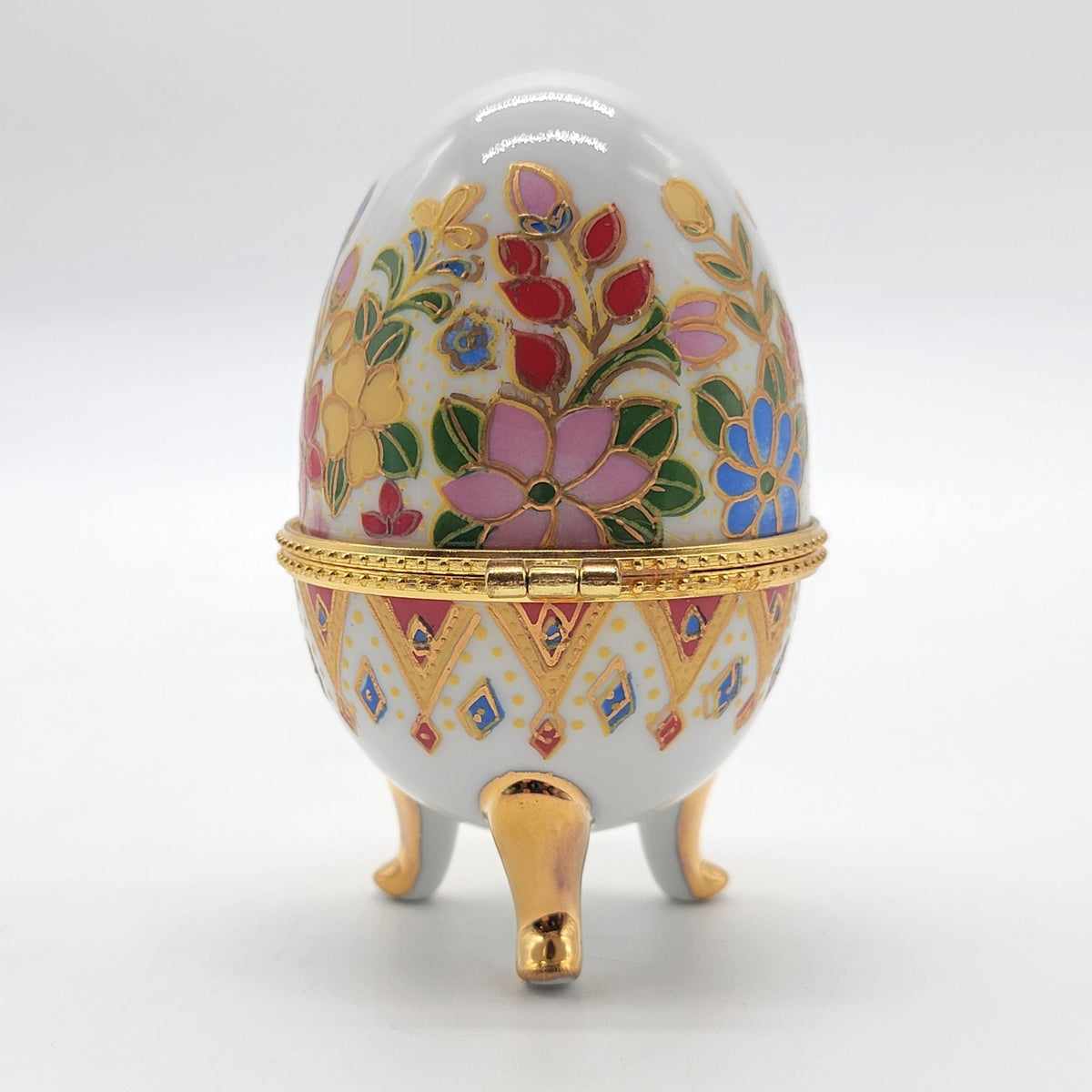 1970s Porcelain Egg Trinket Box Vintage Chinoiserie