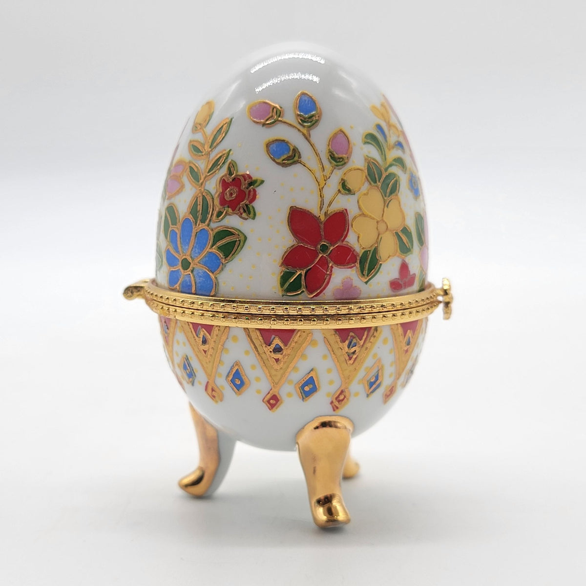 1970s Porcelain Egg Trinket Box Vintage Chinoiserie