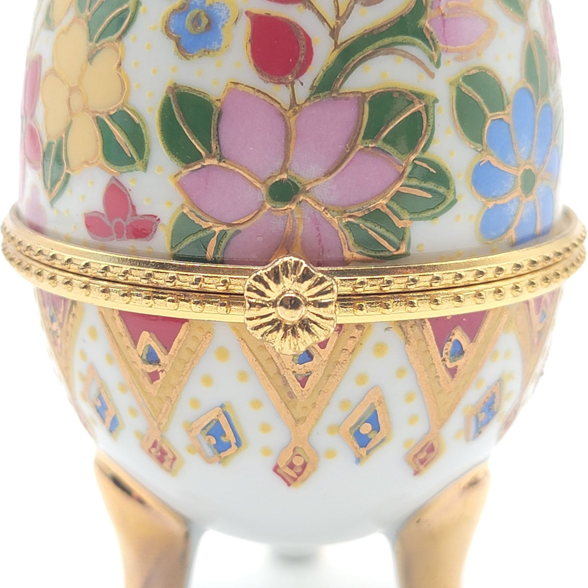1970s Porcelain Egg Trinket Box Vintage Chinoiserie
