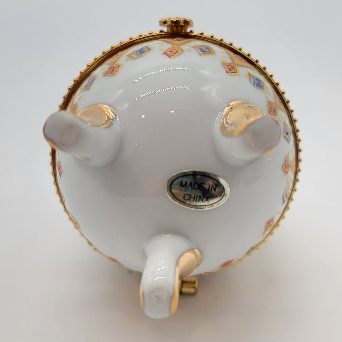 1970s Porcelain Egg Trinket Box Vintage Chinoiserie