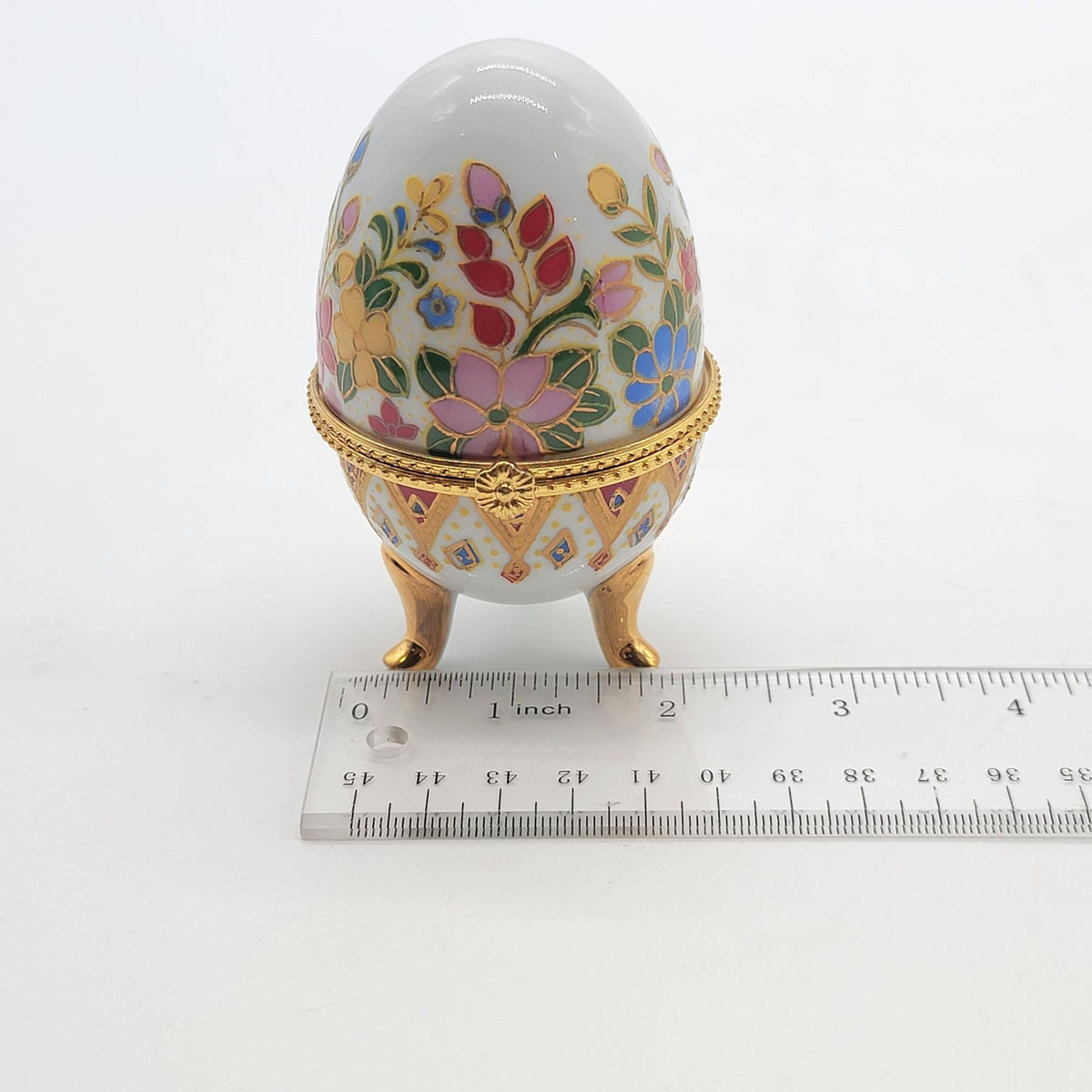 1970s Porcelain Egg Trinket Box Vintage Chinoiserie