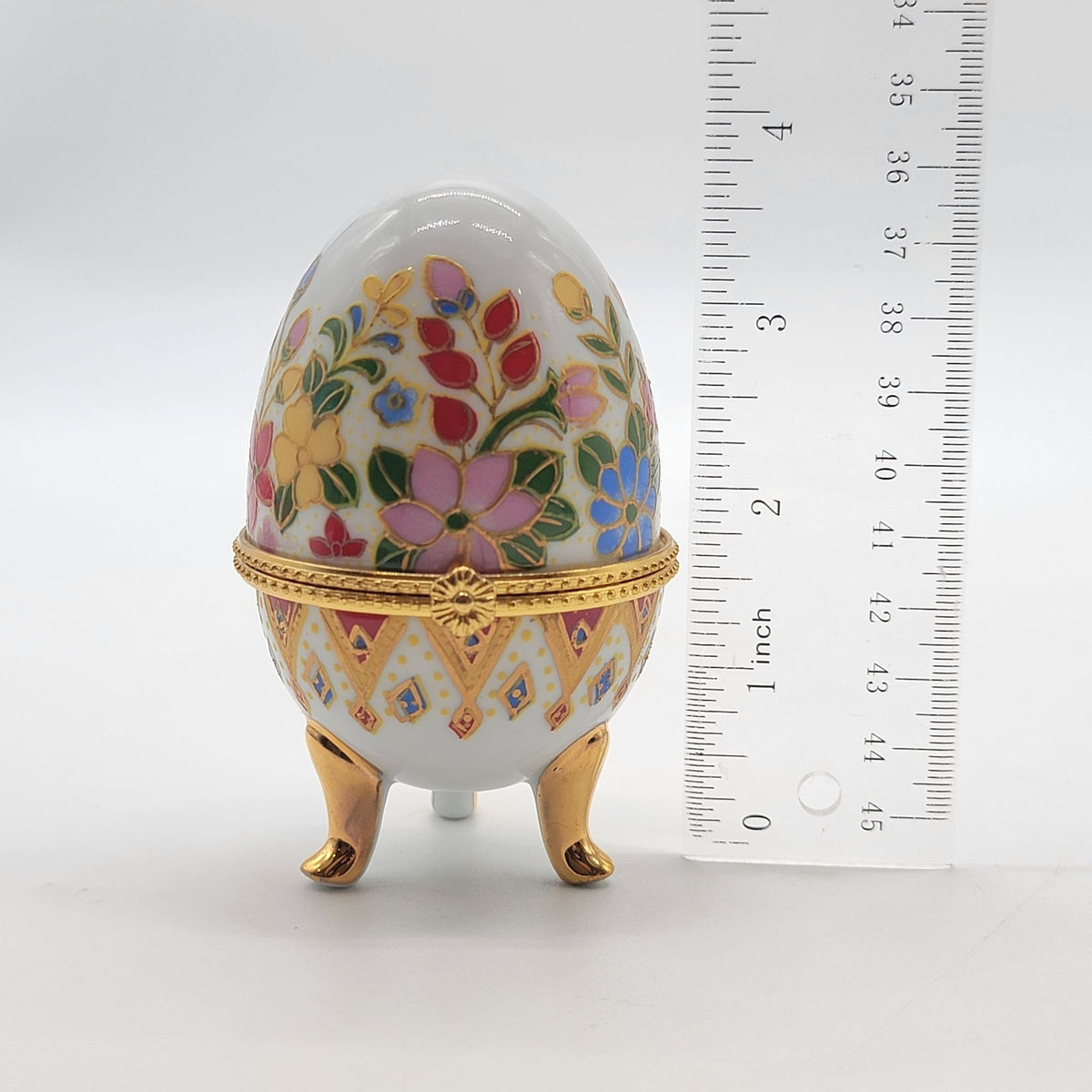 1970s Porcelain Egg Trinket Box Vintage Chinoiserie