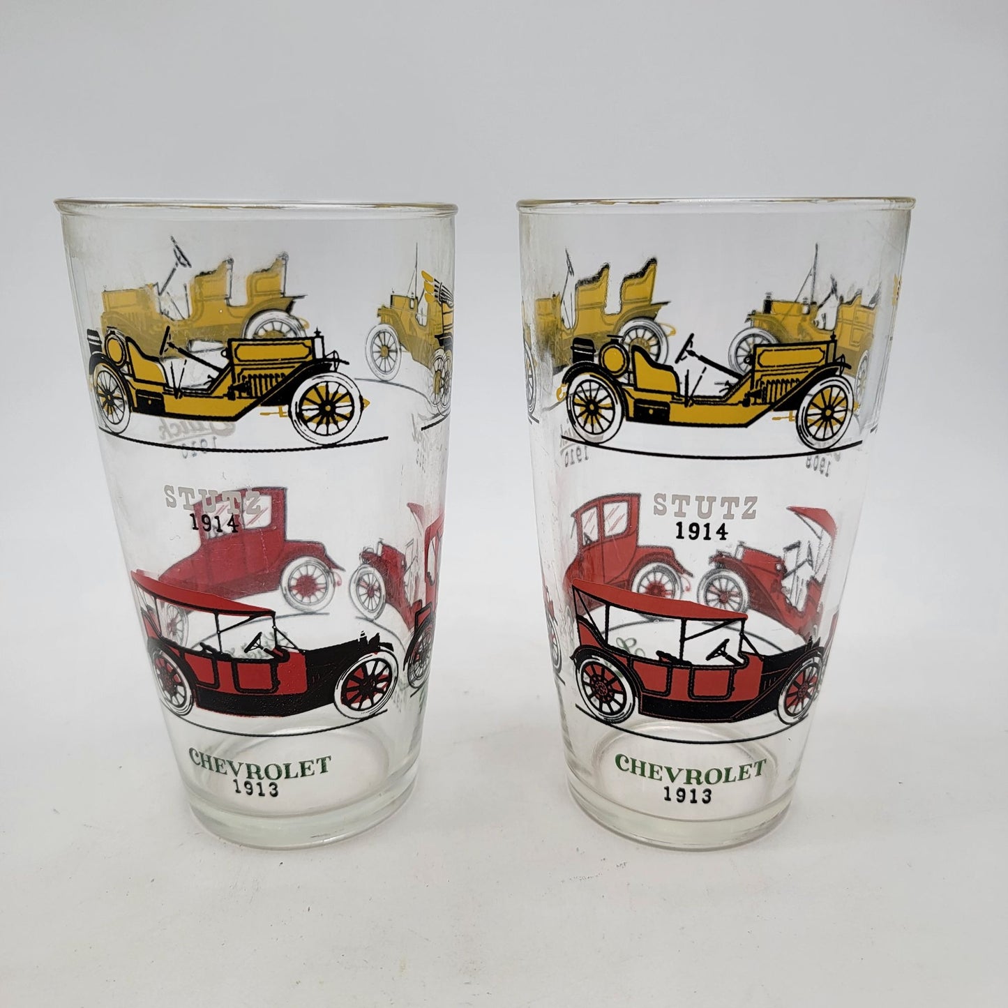 Vintage Hazel Atlas Antique Cars Large Tumbler Glasses Set Of 2