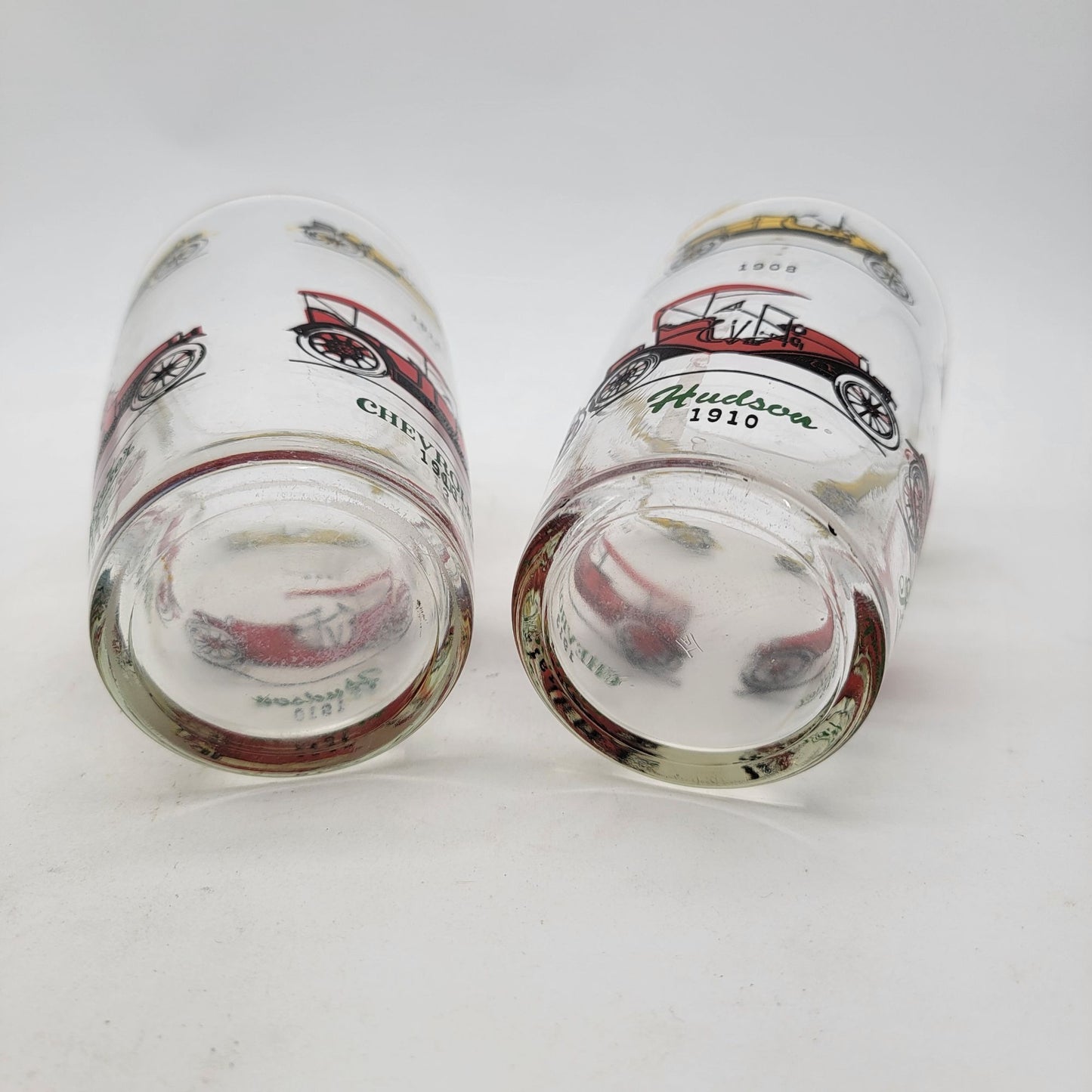 Vintage Hazel Atlas Antique Cars Large Tumbler Glasses Set Of 2