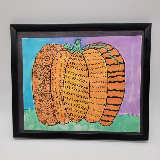 Original Pumpkin Watercolor Art Signed Phoebe Lee
