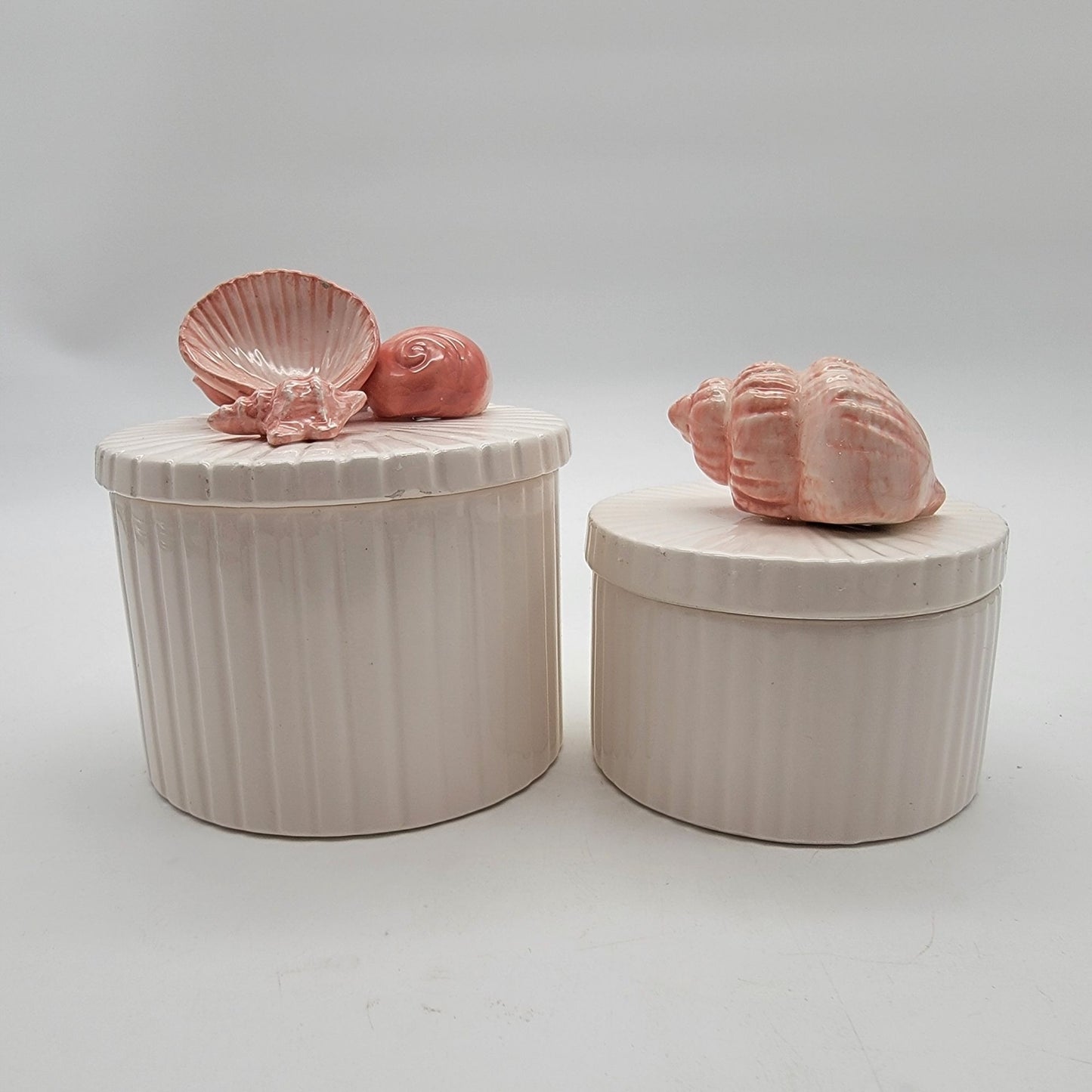 Pair of 1976 Fitz & Floyd Coquille Seashells Canisters
