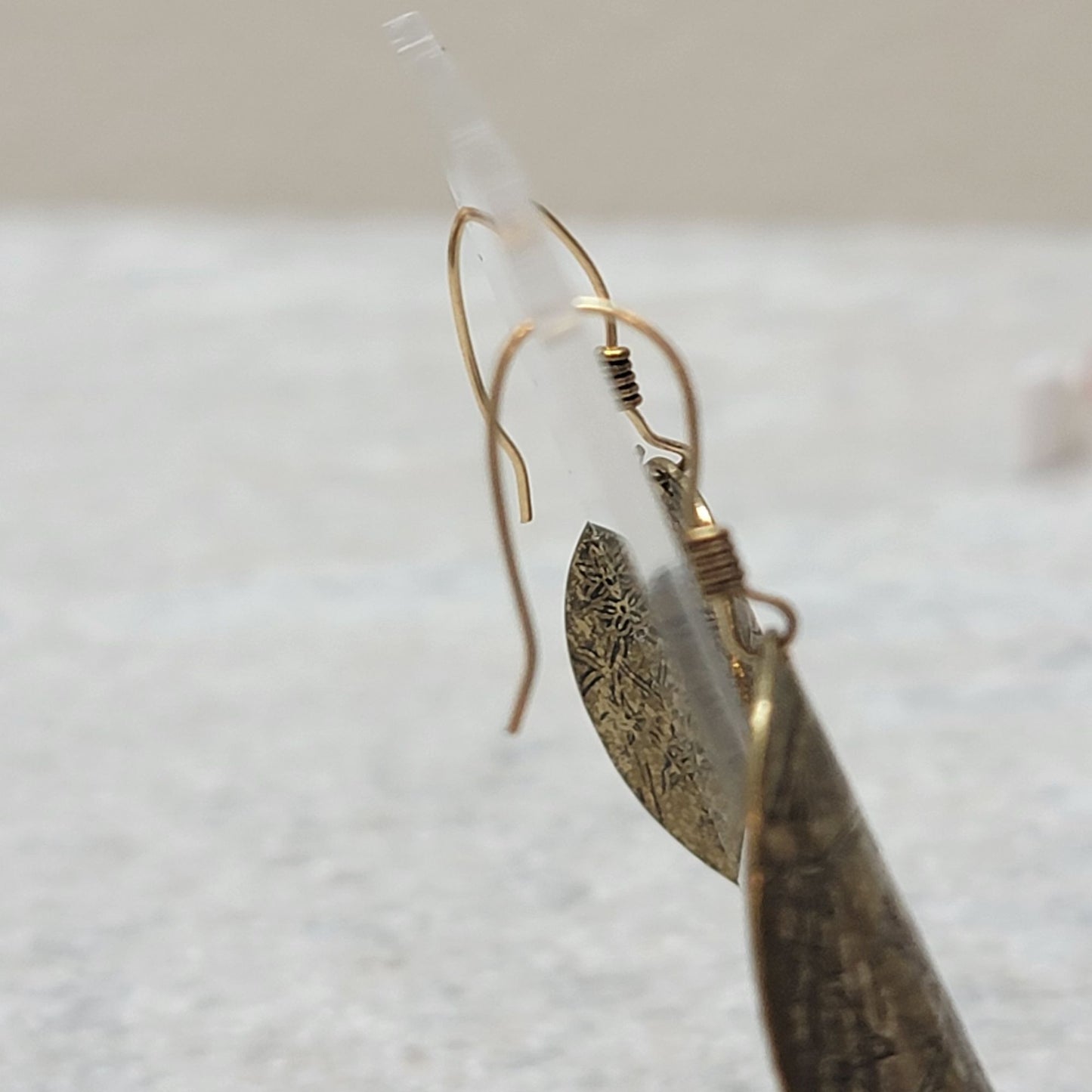 Vintage Brass Etched Dangle Fan Earrings with Birds