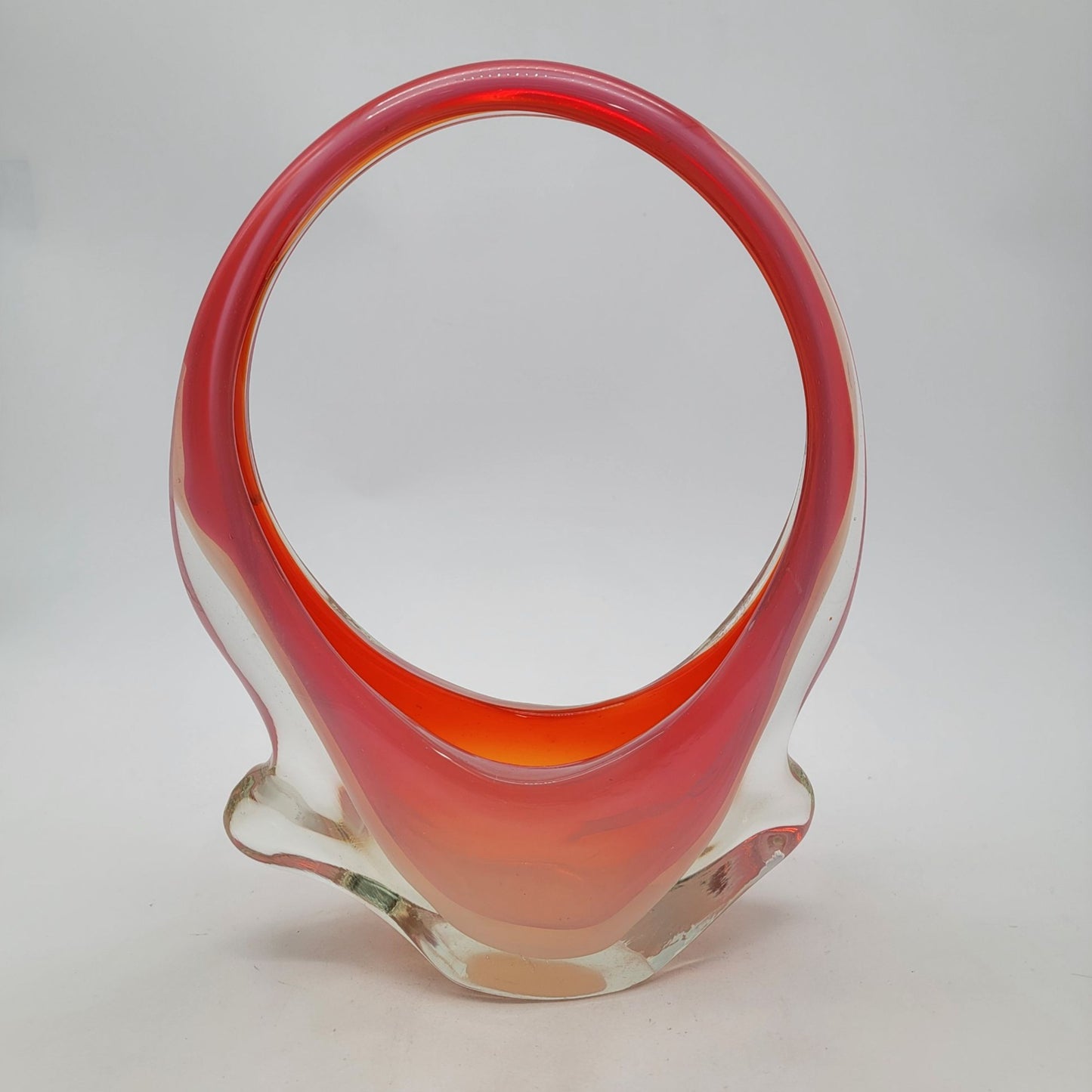 Vintage Fratelli Toso Murano Orange Sommerso Art Glass Basket