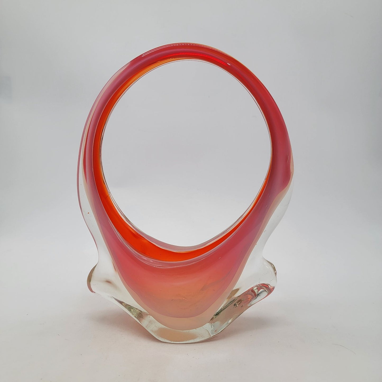 Vintage Fratelli Toso Murano Orange Sommerso Art Glass Basket