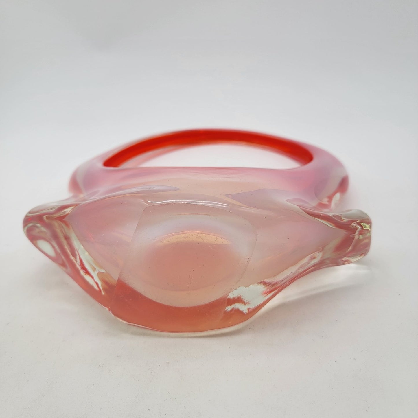Vintage Fratelli Toso Murano Orange Sommerso Art Glass Basket