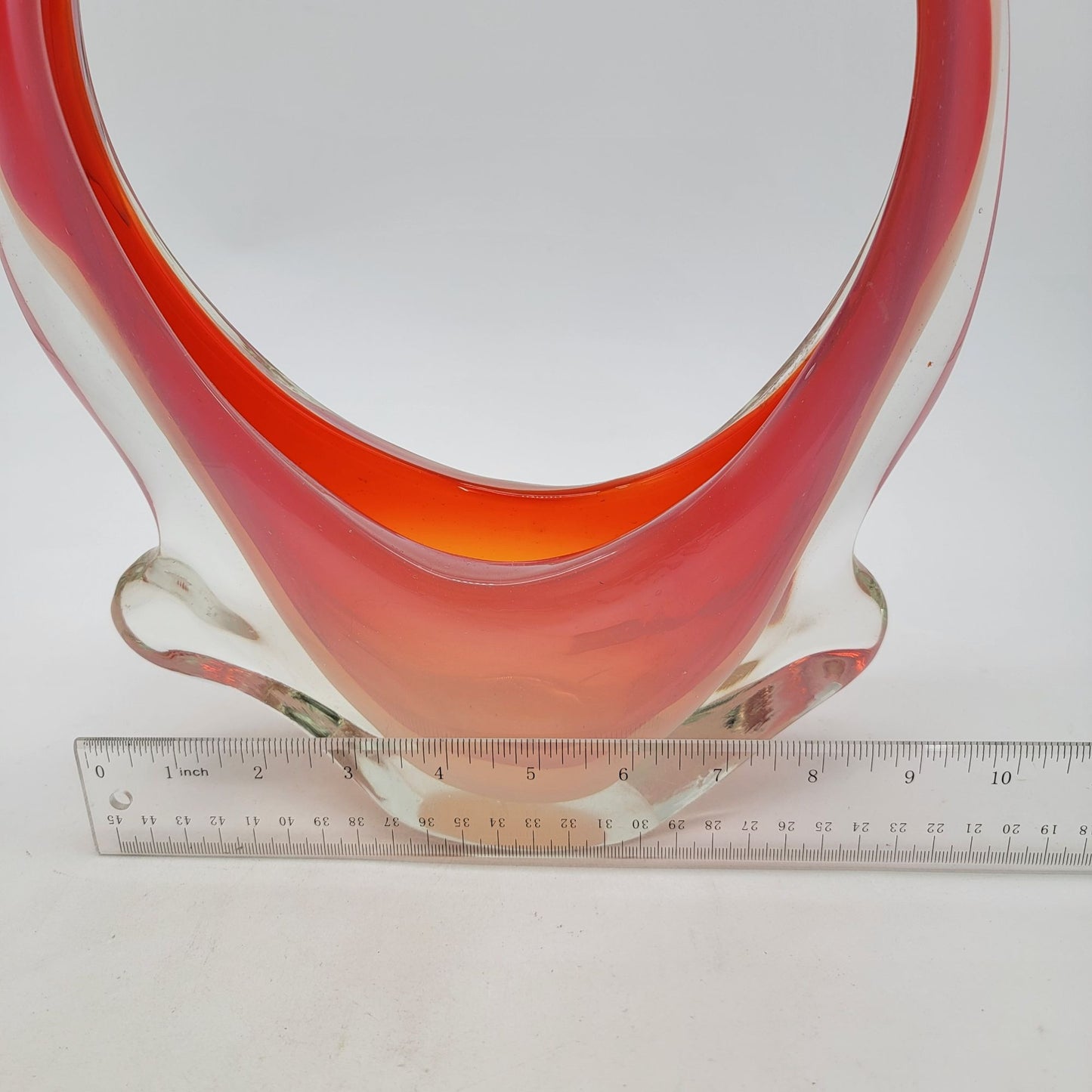 Vintage Fratelli Toso Murano Orange Sommerso Art Glass Basket
