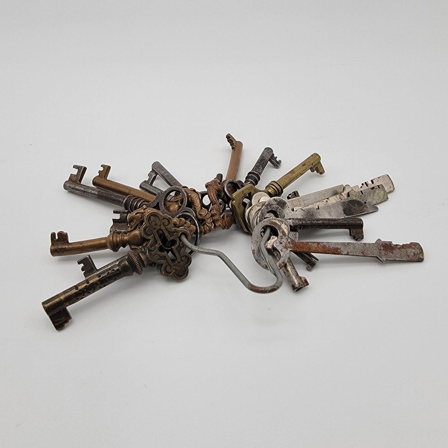 Antique Cast Iron Skeleton Key Set On Wire Hanger