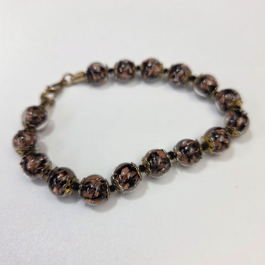 Venetian Glass Copper Aventurine Beaded Bracelet 6 1/2"